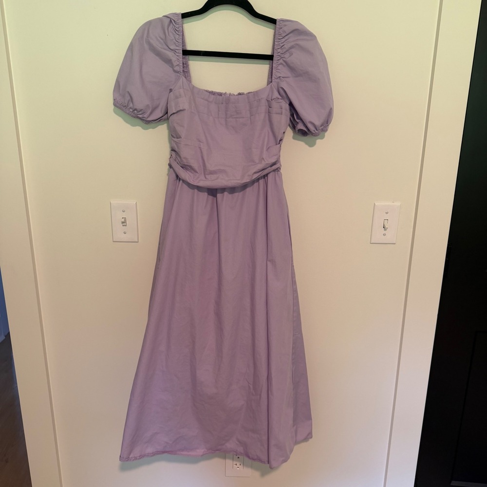 o.p.t. Lavender Puff‎ Sleeve Smocked Back Midi Dress Purple Square Neck Medium